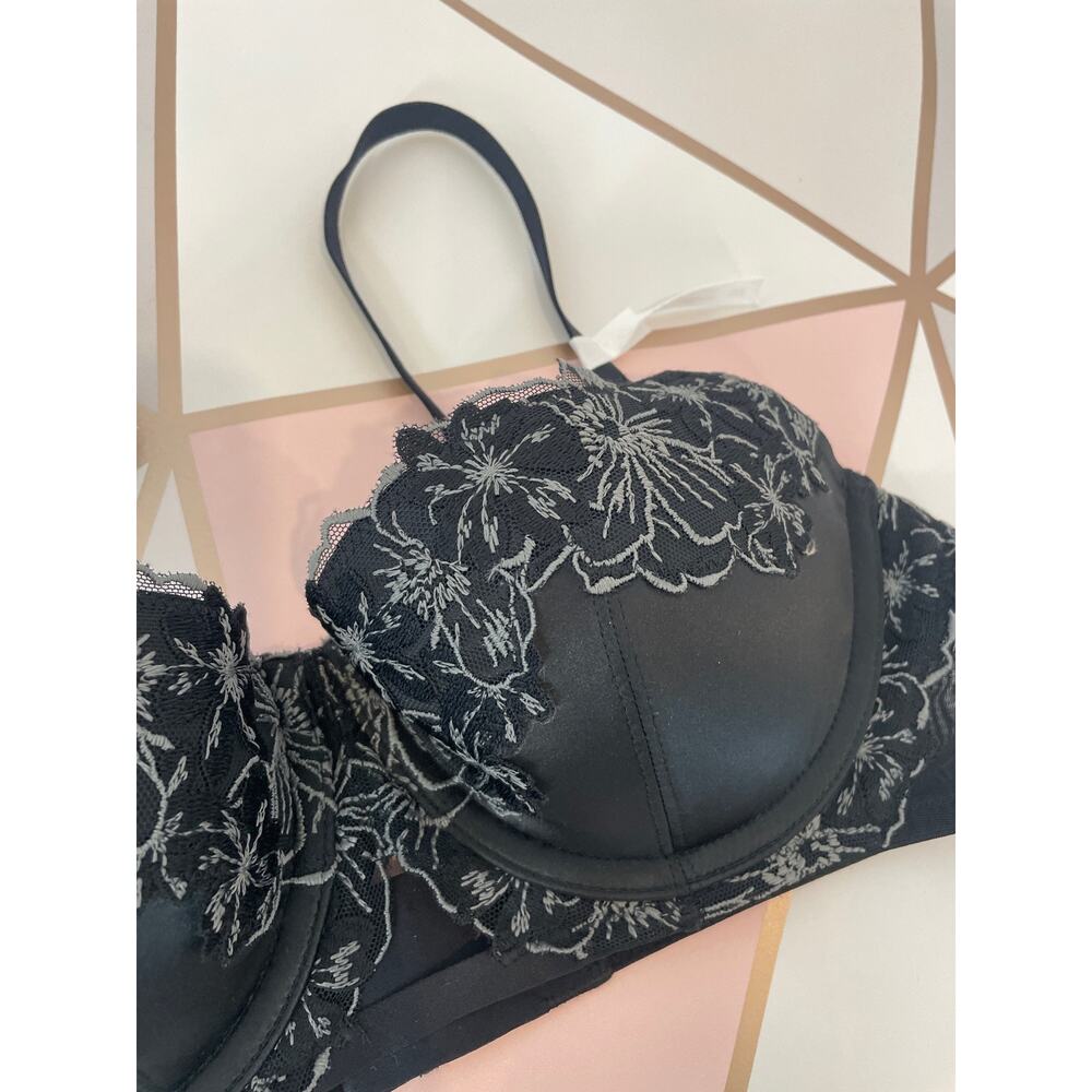 NWT Aerie Black Real Power Balconette Underwire Satin & Floral Lace Bra Size 32C - Picture 5 of 5